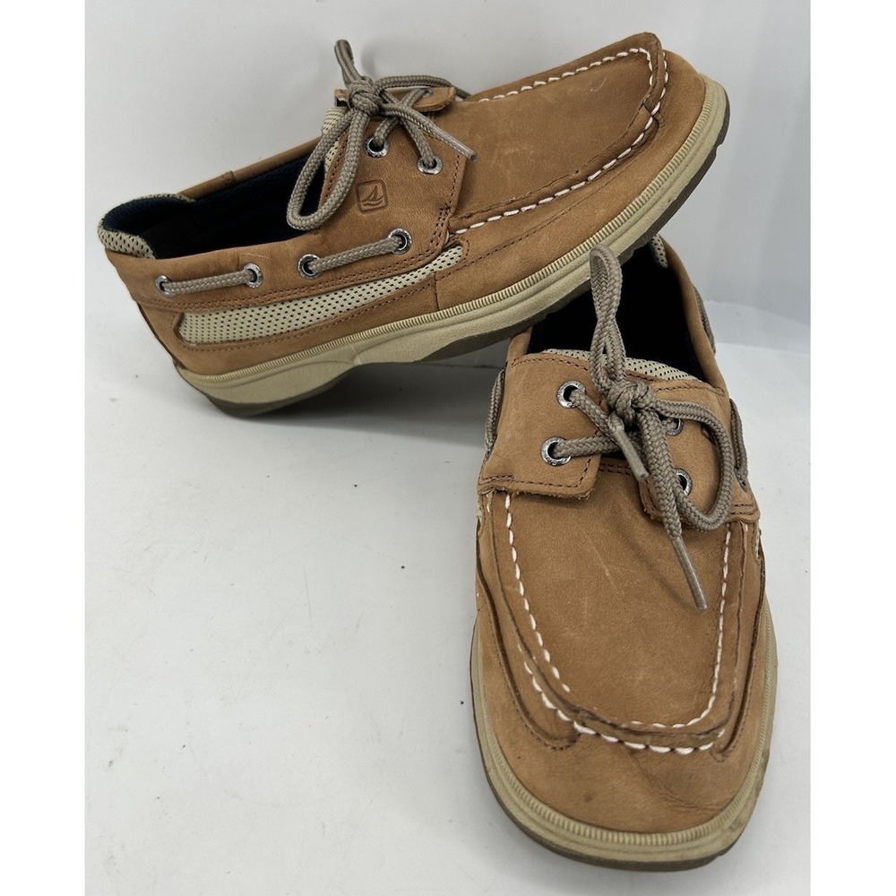 Sperry Lanyard Brown Leather Boat Shoes 2 Hole Boys Size 3.5M